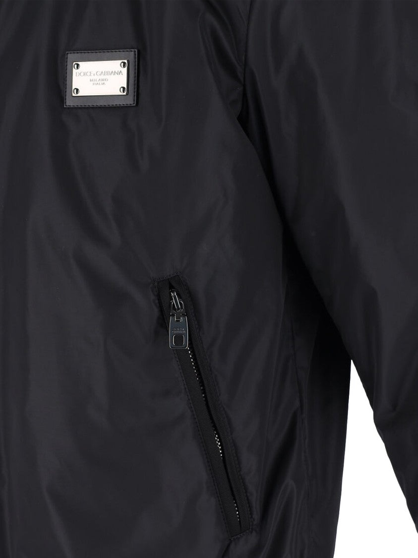 Dolce & Gabbana Black Sleek Ribbed Trim Bomber Jacket