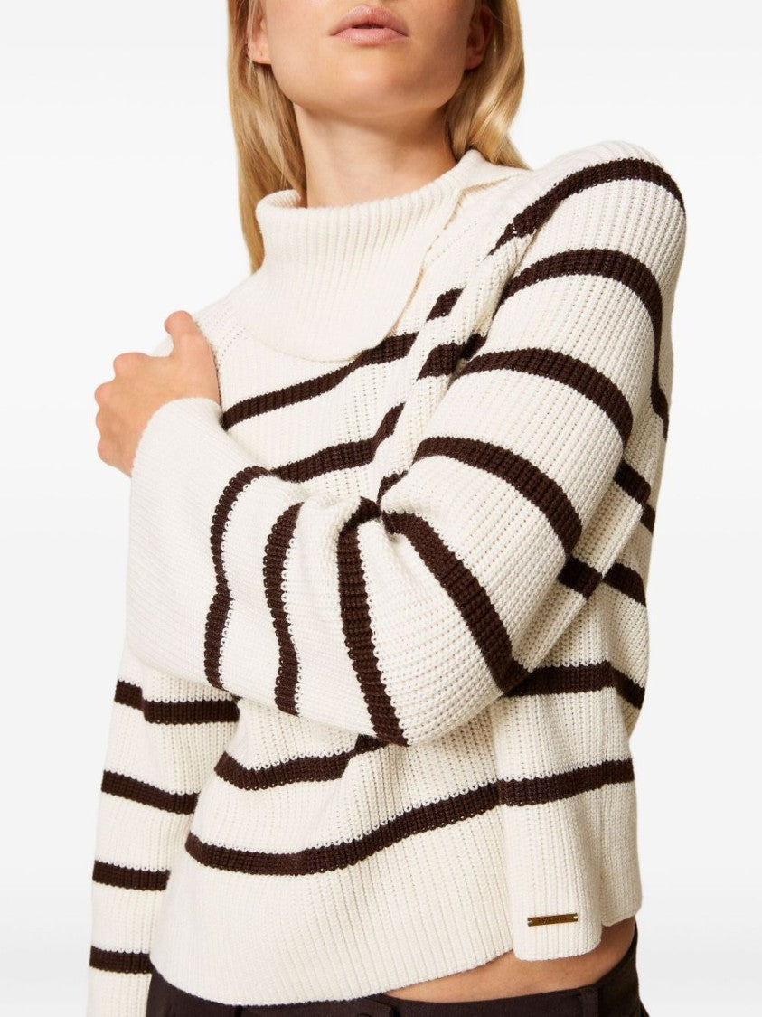 Twinset U&B Ribbed Knit Sweater With Asymmetrical Neckline