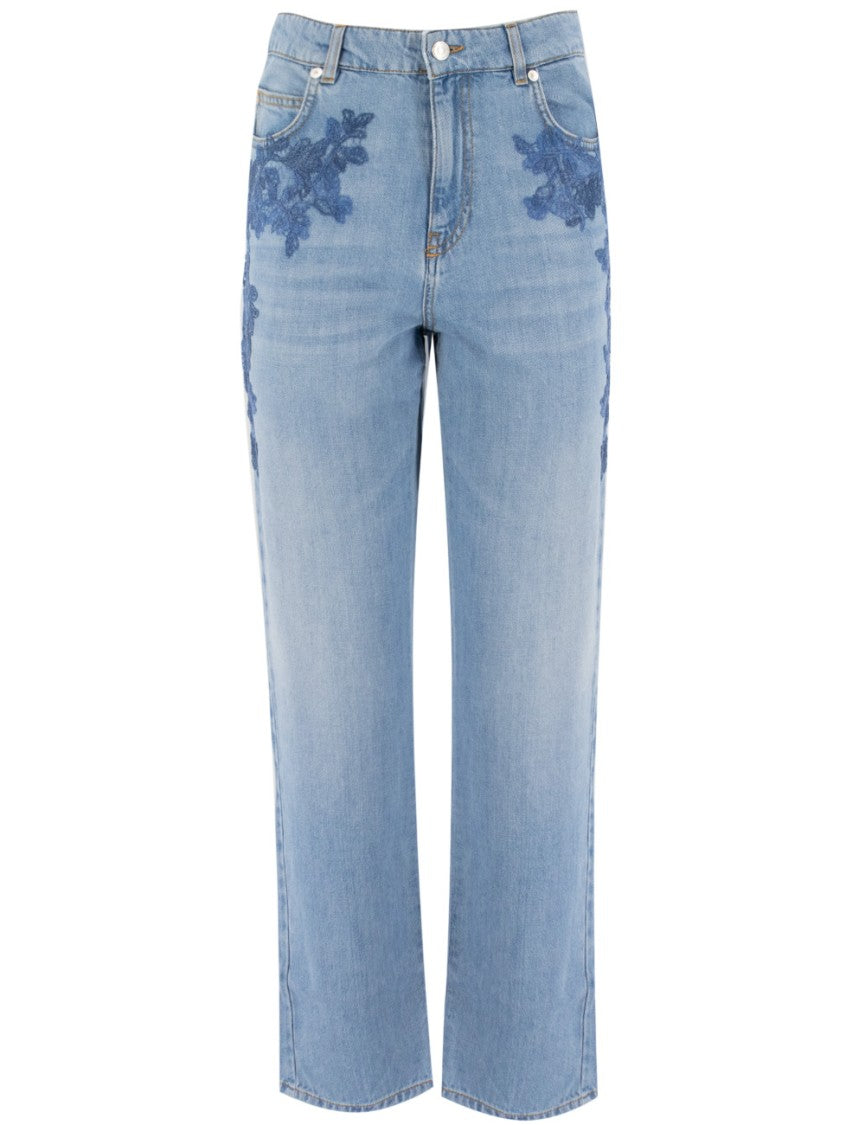 Ermanno Firenze Denim Jeans With Lace Embroidery