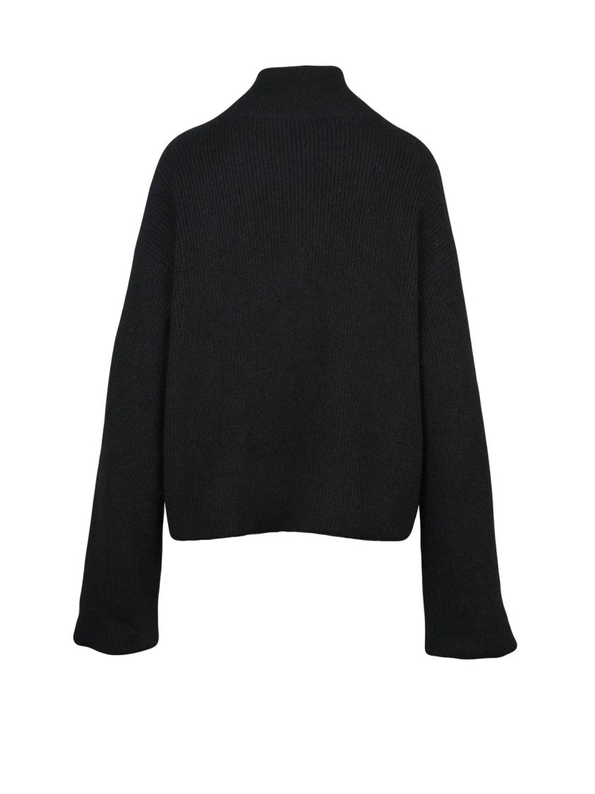 Fabiana Filippi Black Mohair Wool-Blend Zip High-Collar Jacket