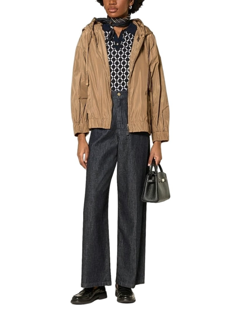 Max Mara Lightweight Brown Jacket With Hood And Relaxed Fit