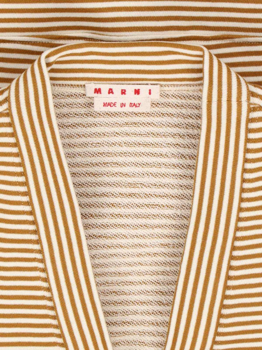 Marni Cropped Cardigan Sweater With Horizontal Stripes And Logo Detail