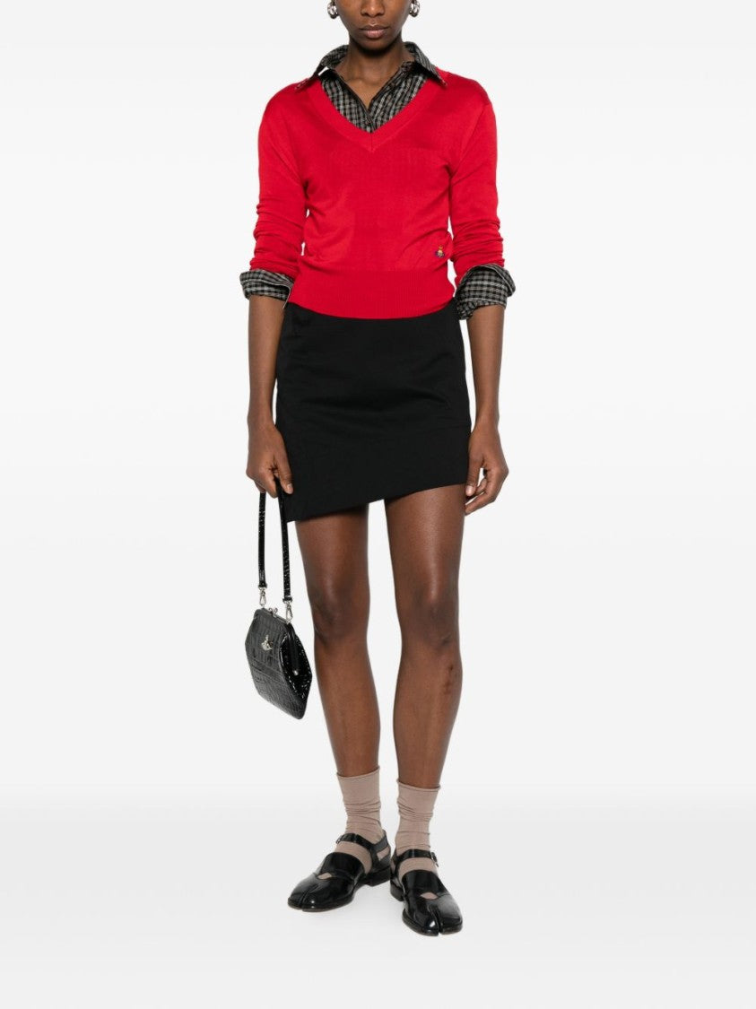 Vivienne Westwood Fitted Red Sweater With Deep V-Neckline And Ribbed Cuffs