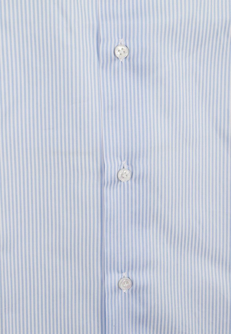 Barba Napoli White And Light Blue Striped Cotton Spread Collar Shirt