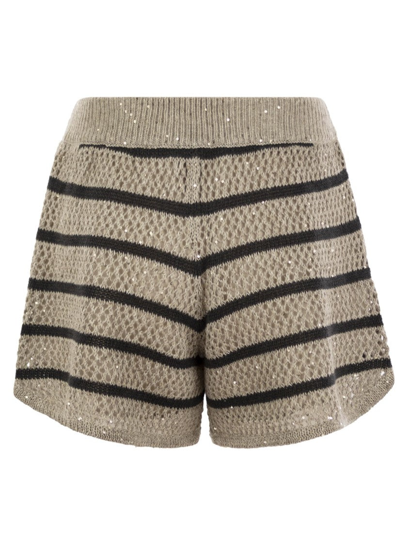Brunello Cucinelli Dazzling Striped Net Linen Shorts