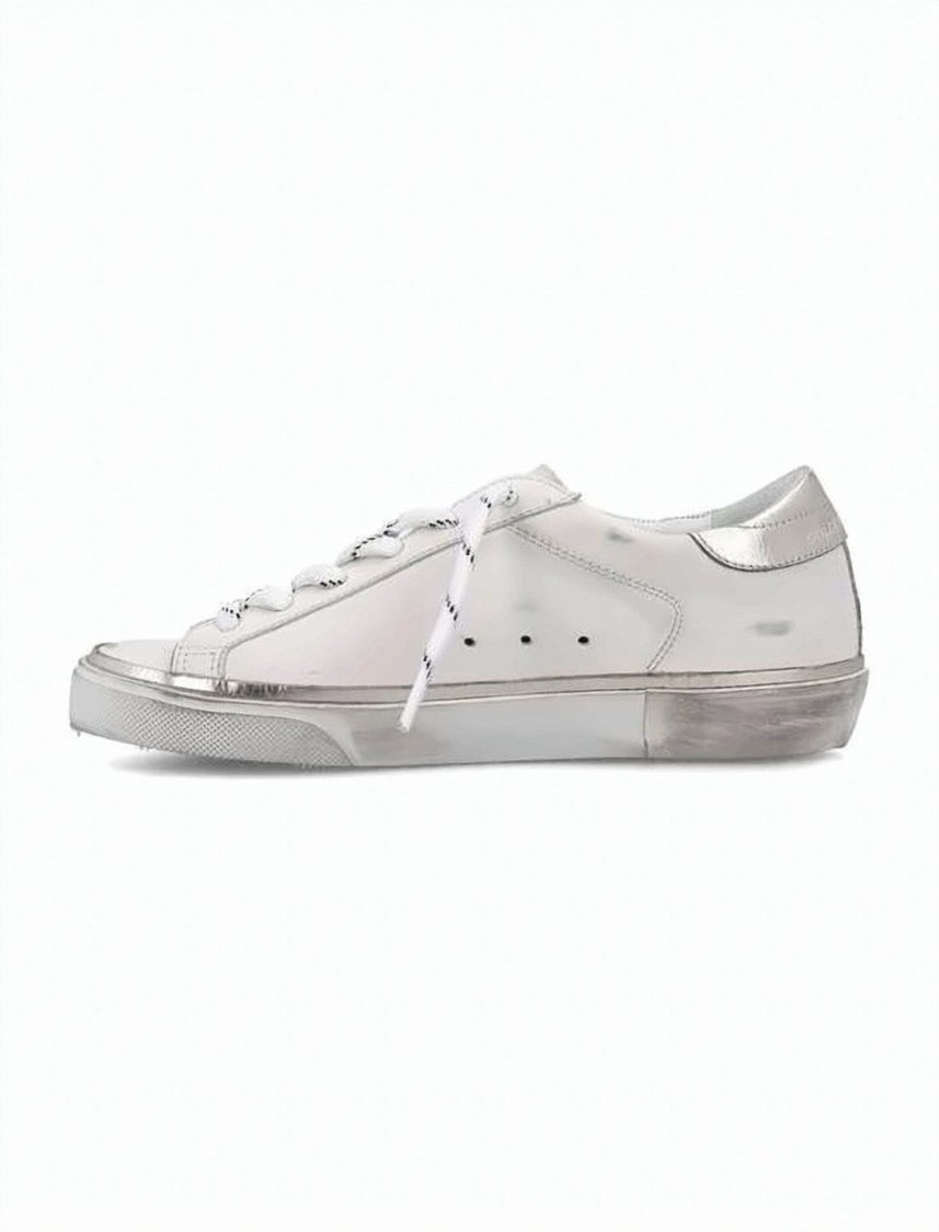 Golden Goose Distressed Low-Top Sneakers With Metallic Silver Star Detail