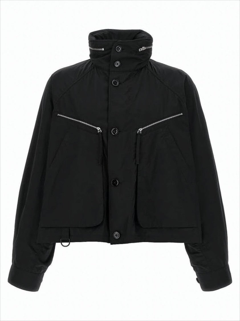 Lemaire Cropped Black Jacket With High Collar