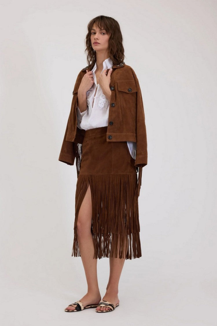 Ermanno Brown Crepe Midi Skirt