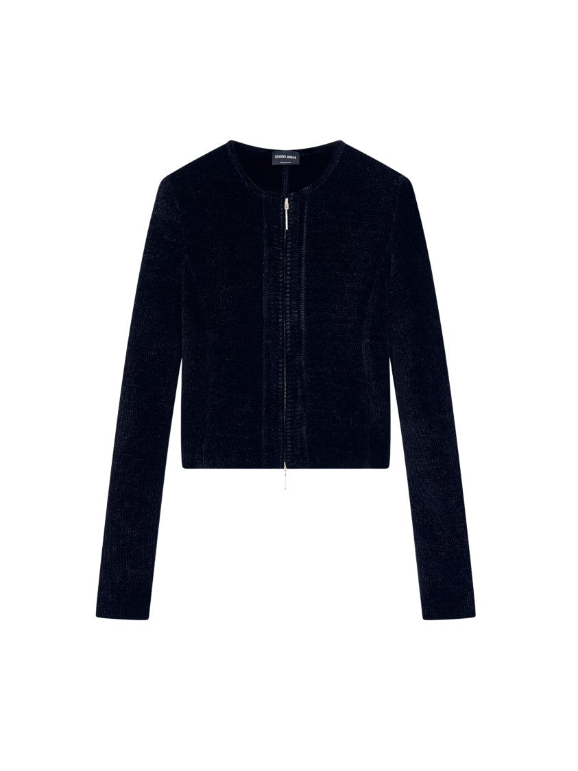 Giorgio Armani Black Cropped Zip Textured Blazer