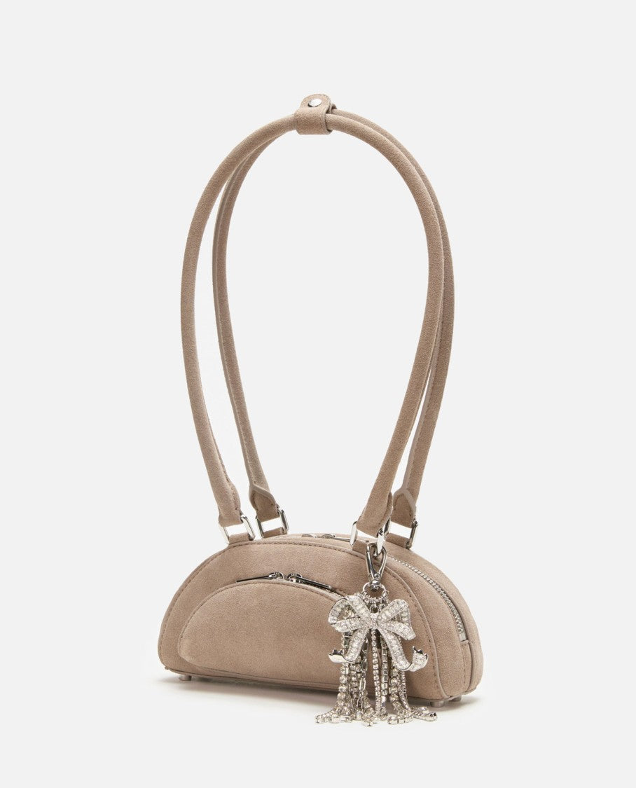 Self-Portrait Grey Suede Mini Shoulder Bag With Charm