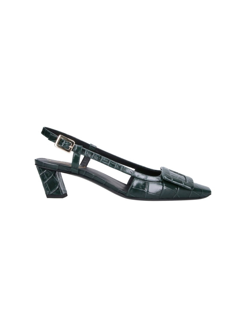 Roger Vivier Green Belle Vivier Crocodile-Embossed Leather Pumps
