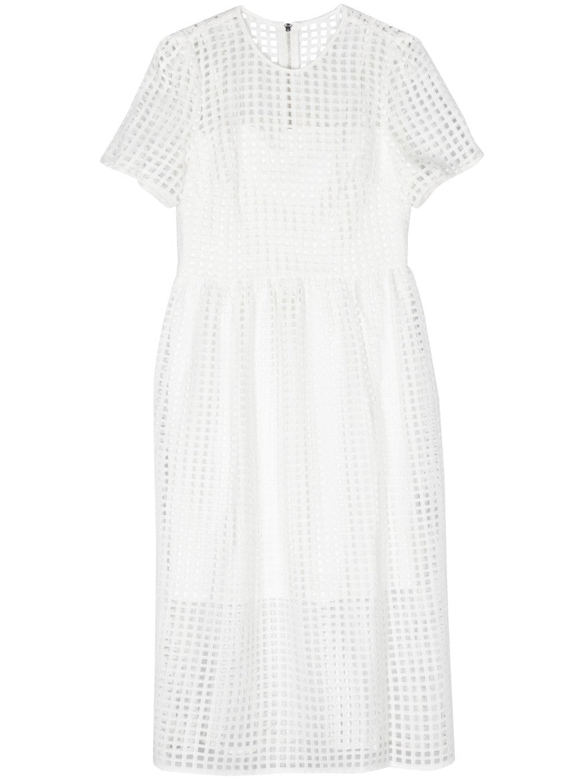 Dkny Grid Pattern Midi Dress With Jewel Neckline