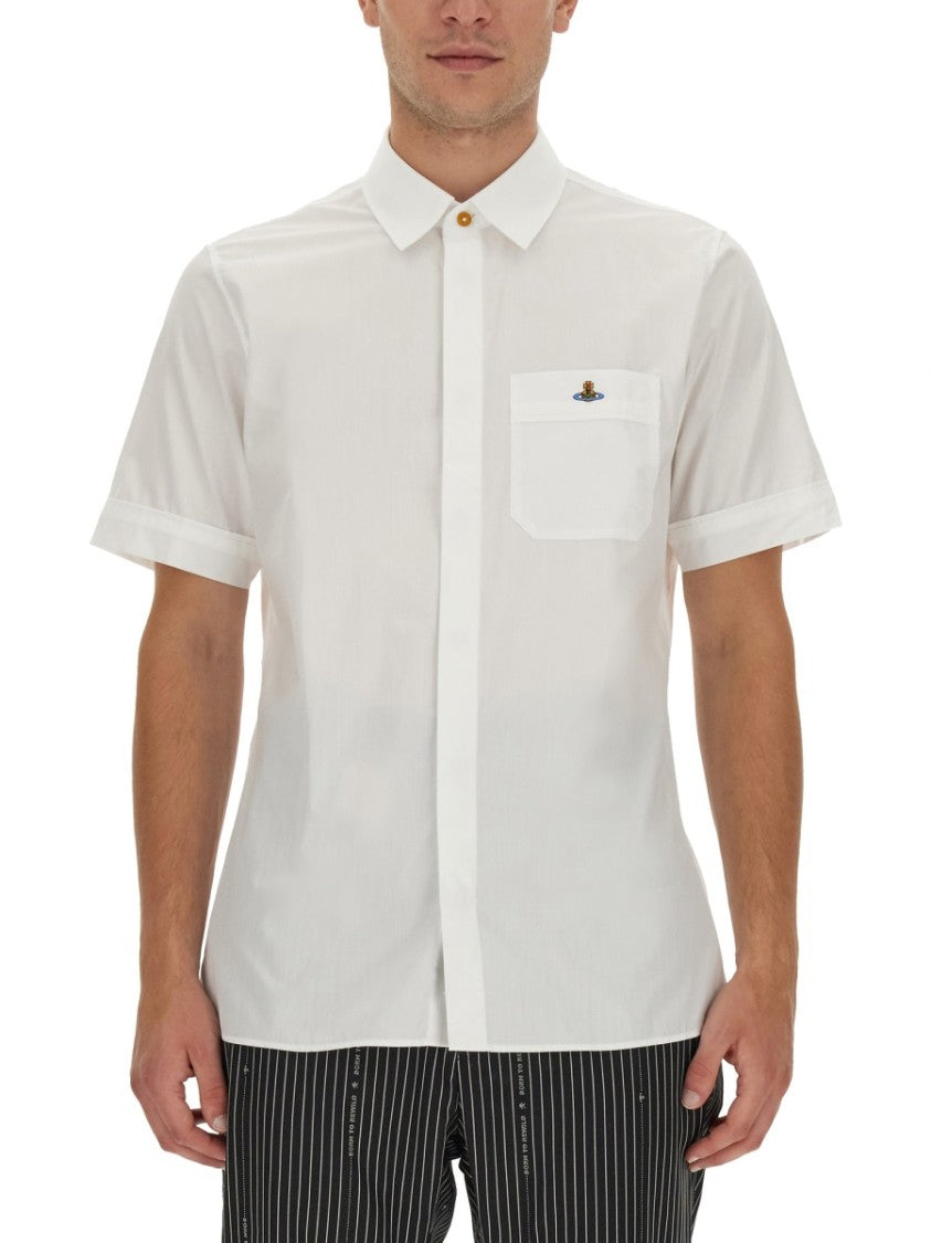 Vivienne Westwood Short-Sleeved Shirt With Orb Embroidery And Classic Collar