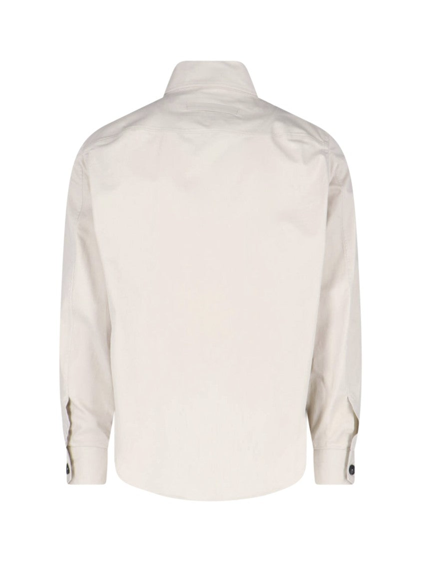 Zegna White Cotton-Blend Curved Hem Casual Shirt
