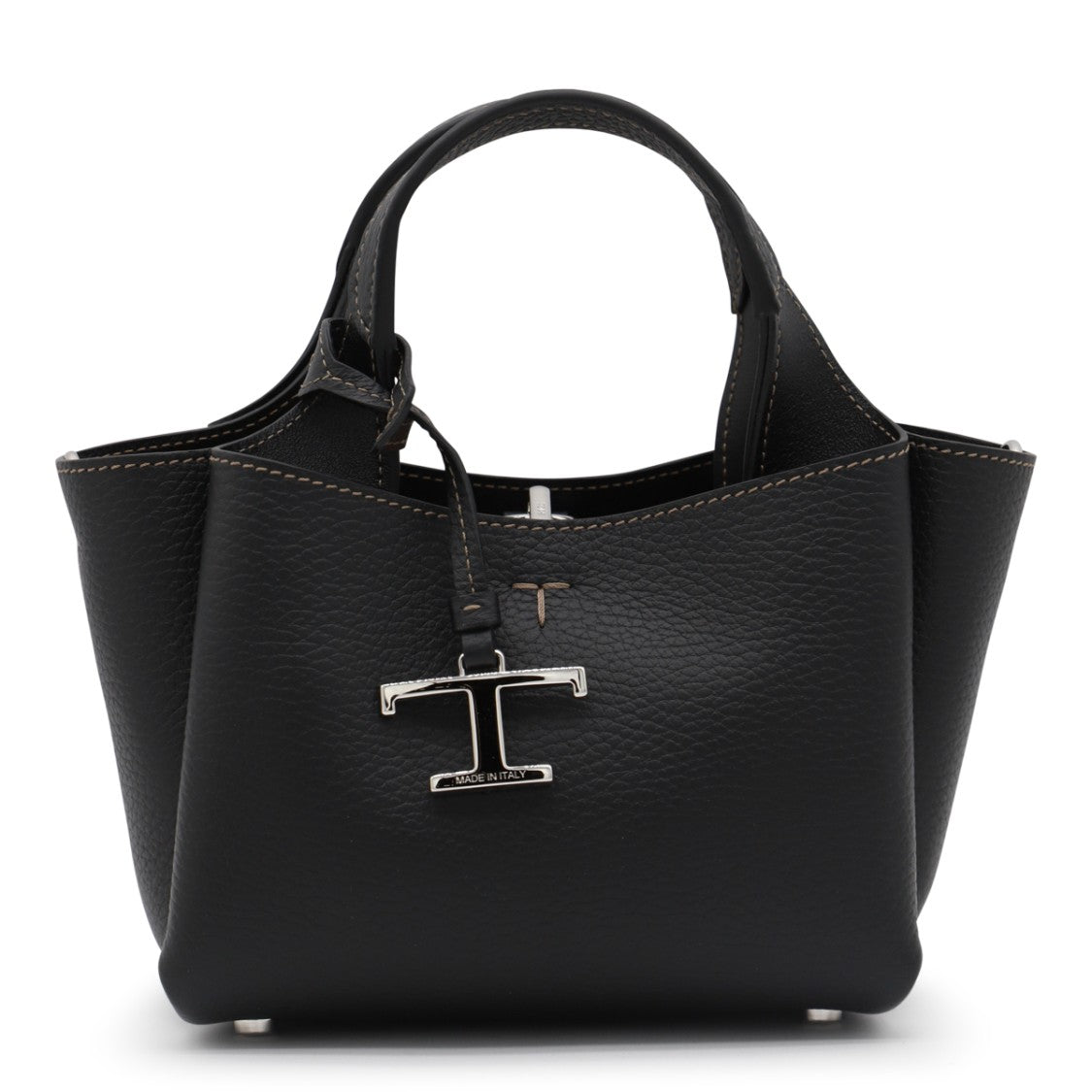 Tod's Textured Black Leather Tote With Silver Accents And Versatile Strap