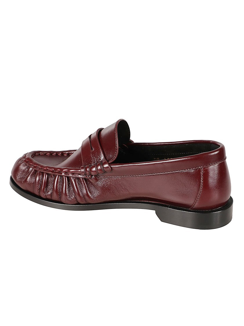 Saint Laurent Polished Leather Loafers With Gathered Detailing