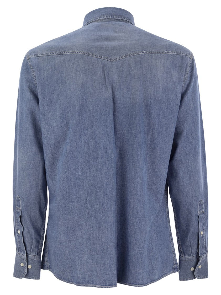 Brunello Cucinelli Easy Fit Shirt In Light Cotton Denim