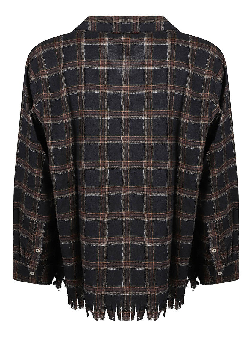 Found Raw Cut Fringe Plaid Cotton Shirt