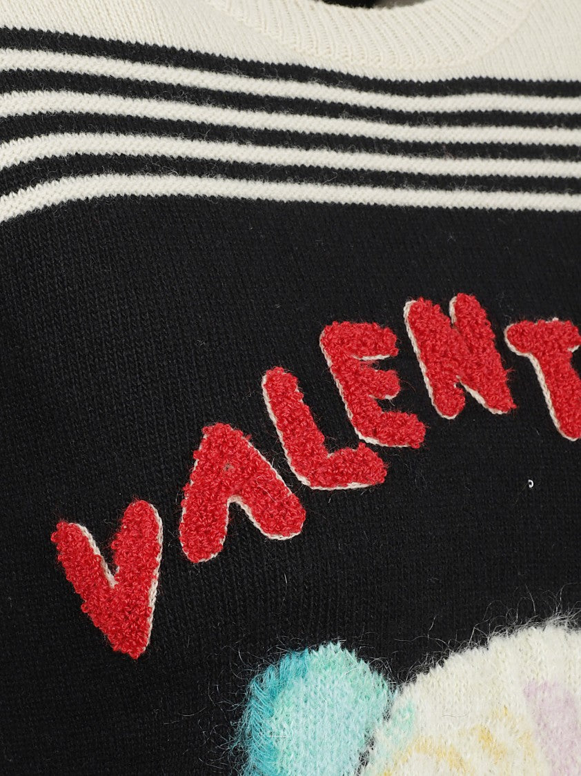 Valentino Garavani Crew Neck Sweater With Multicolored Cat Embroidery