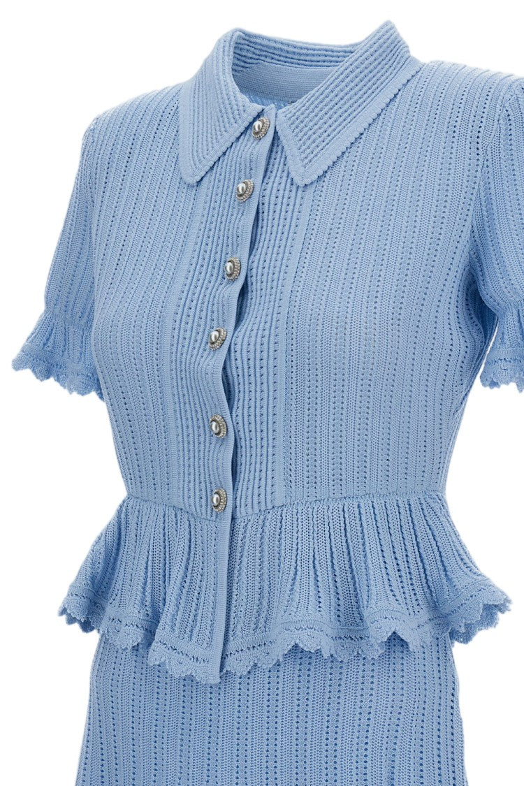 Self-Portrait Pointelle Peplum Knit Mini Dress