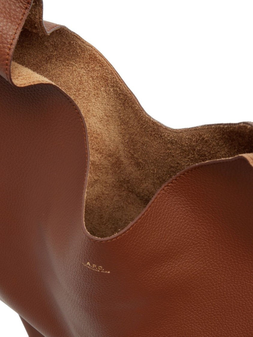A.P.C. Brown Le Neige Hammered Leather Hobo Bag