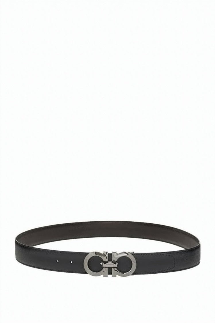Salvatore Ferragamo Reversible Calf Leather Belt With Polished Metal Gancini Buckle