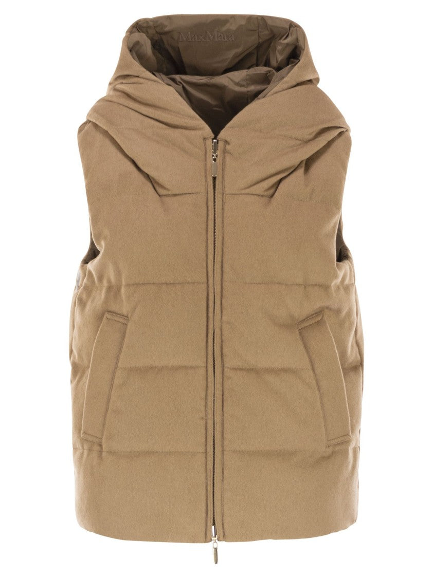 Max Mara Delfy Reversible Padded Waistcoat In Camel