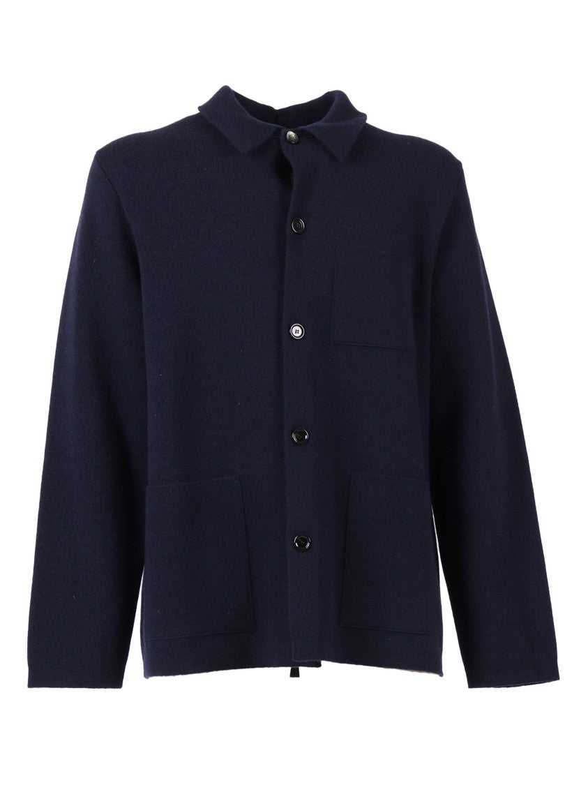 Lardini Button-Up Wool Jacket With Classic Collar And Minimalist Design