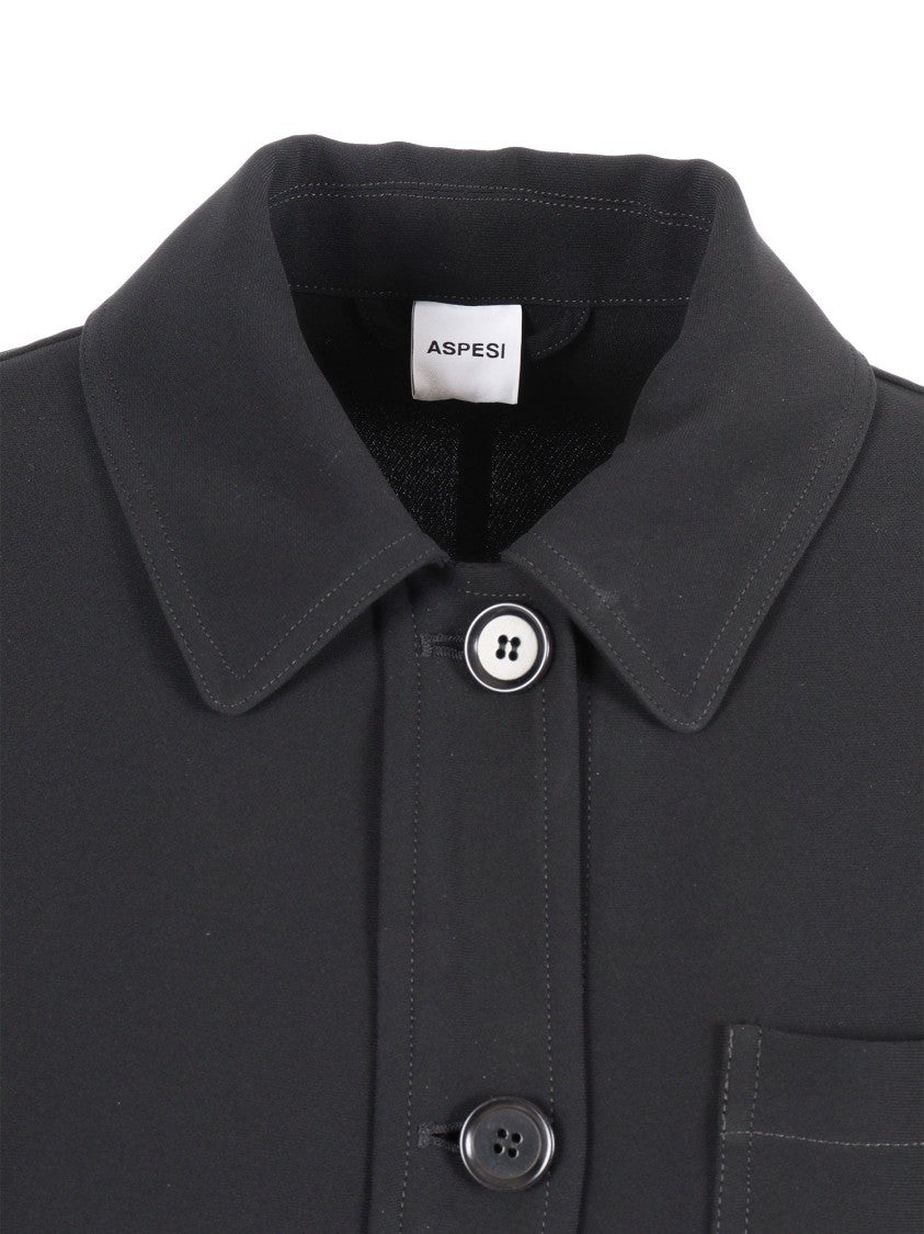Aspesi Cropped Black Jacket With Classic Collar