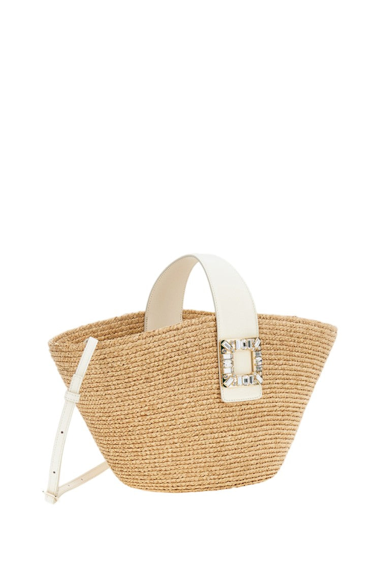 Roger Vivier Trapezoidal Woven Bag With Crystal Buckle And Leather Straps