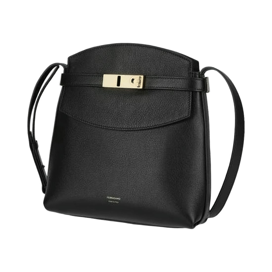 Ferragamo Structured Black Calf Leather Crossbody Bag