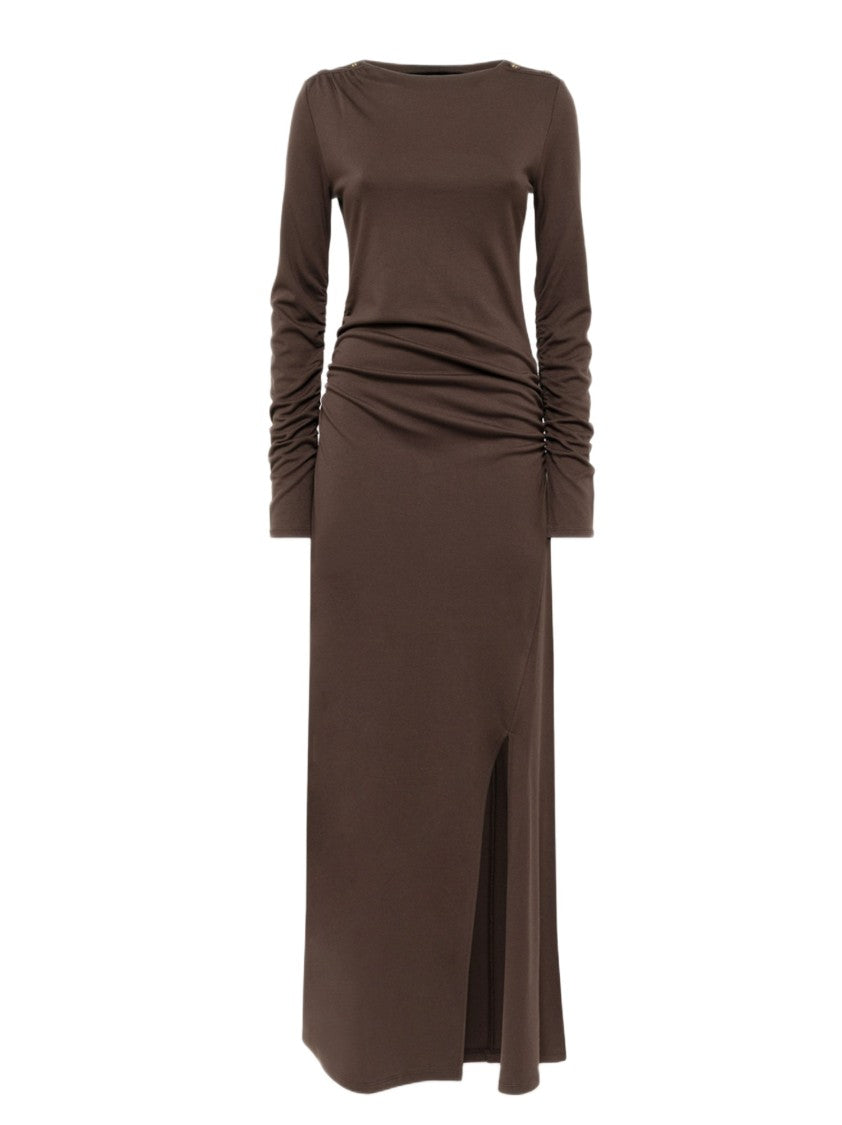 Blugirl Gathered Long Jersey Dress With Side Slit And Glove Sleeves