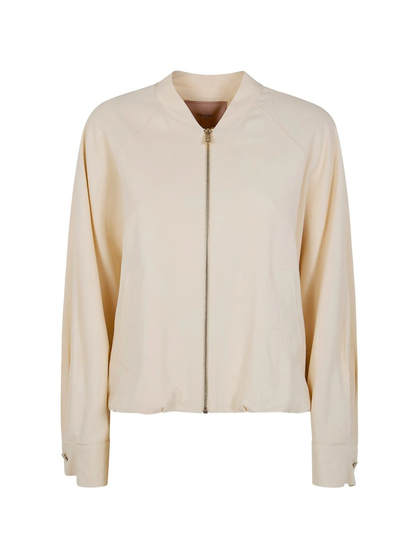 Twin-Set Cropped Lightweight Jacket With Front Zipper Closure