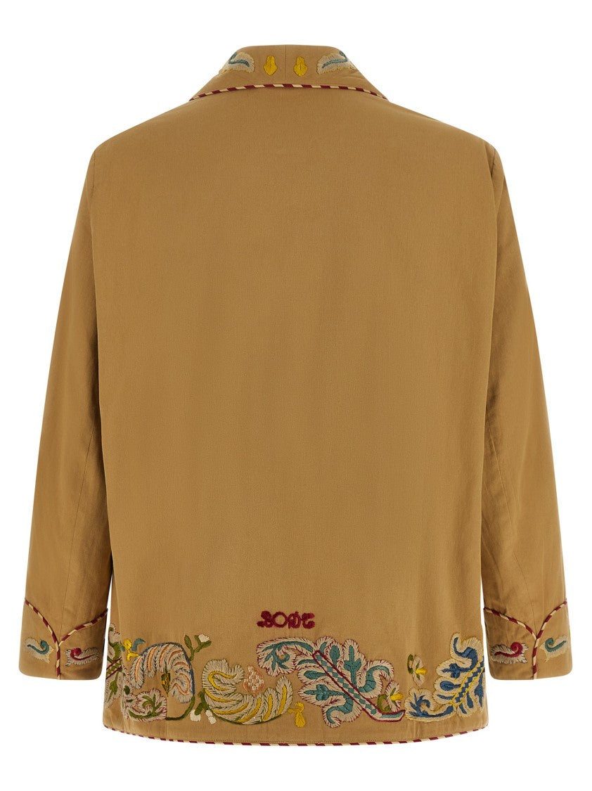 Bode Cotton Gabardine Blazer With Hand Embroidery And Shawl Collar