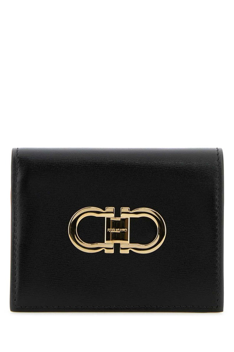 Salvatore Ferragamo Black Calf Leather Wallet With Golden Metal Clasp