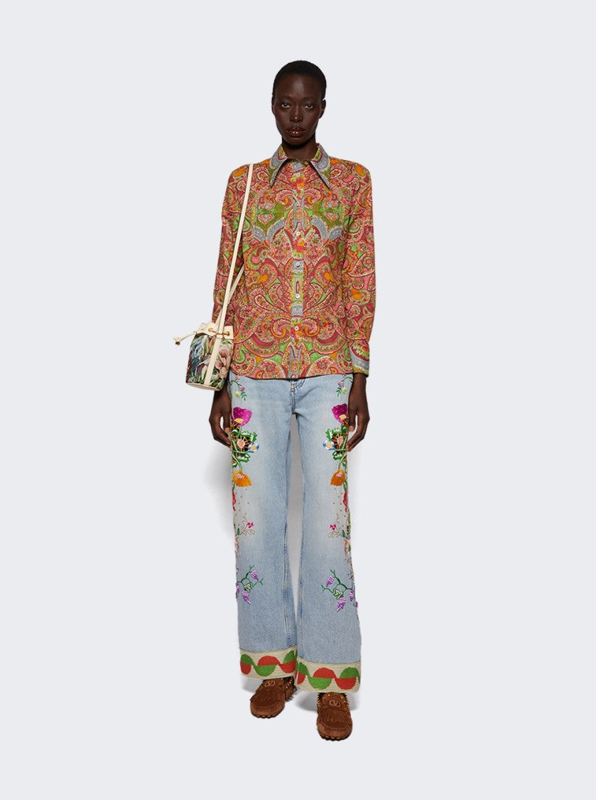 Valentino Embroidered Denim Pants - Blue