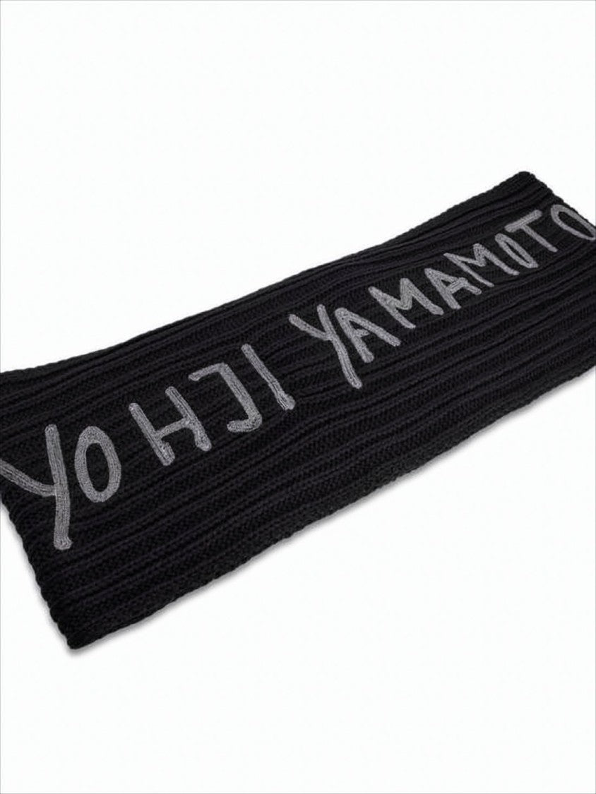Y-3 Ribbed Black Knitted Scarf