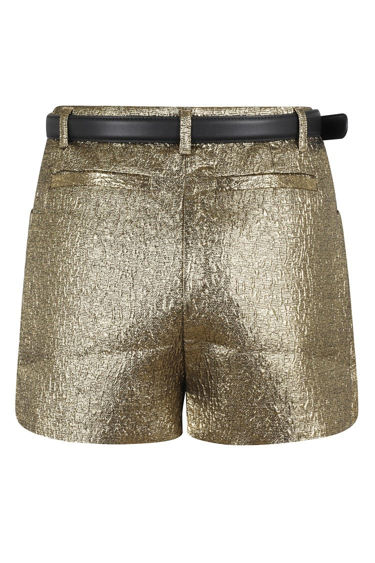 Self-Portrait High-Waisted Gold Jacquard Skort With Removable Belt