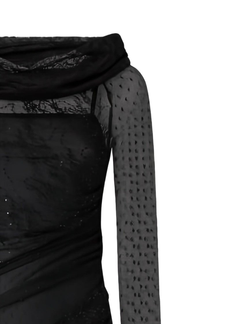 Pinko Off-The-Shoulder Black Lace Midi Dress