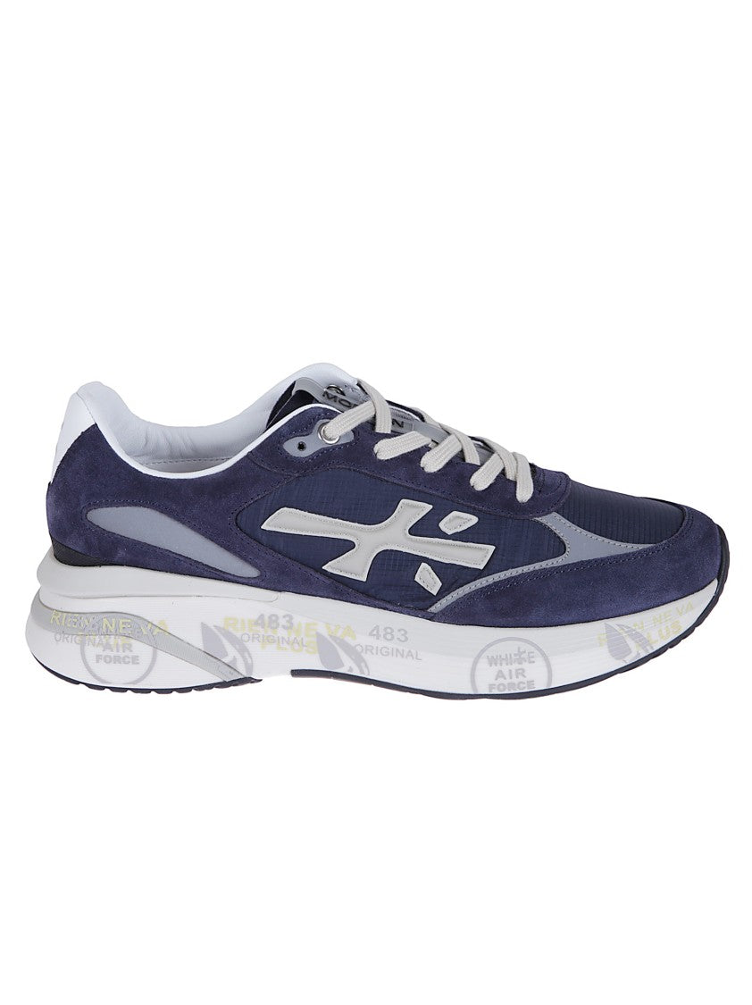 Premiata Blue Suede And Technical Fabric Sneakers With Embossed Logo