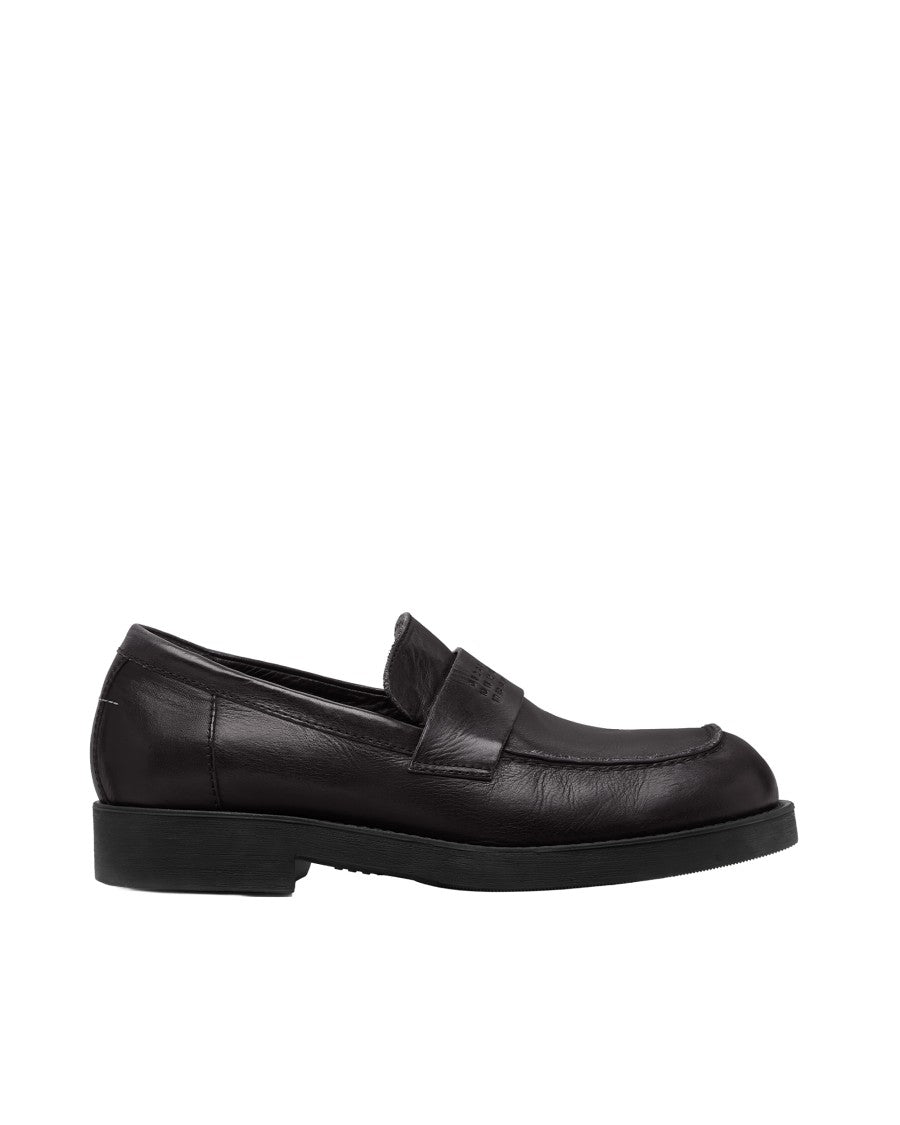 Mm6 By Maison Margiela Structured Black Moccasins With Rubber Sole And Numeric Logo