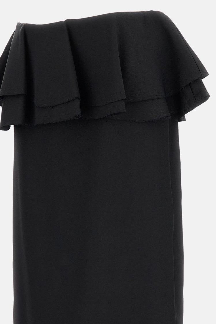 Plan C Black Sable Ruffled Midi Skirt
