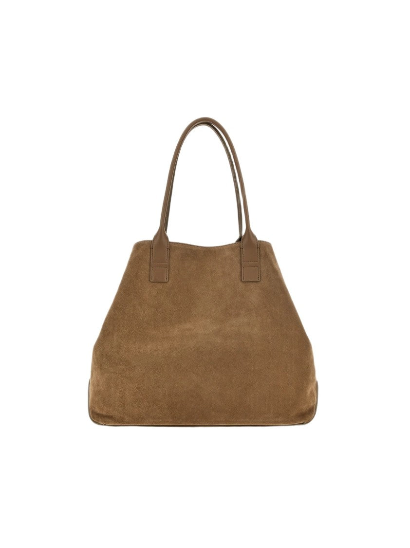 Hogan Spacious Suede Tote Bag With Leather Accents