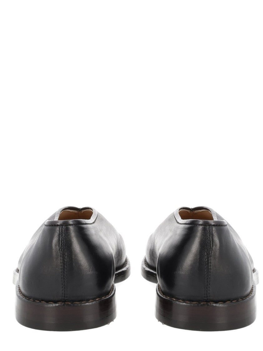 Lemaire Black Lamb Leather Slippers With Central Seam And Piping Detail