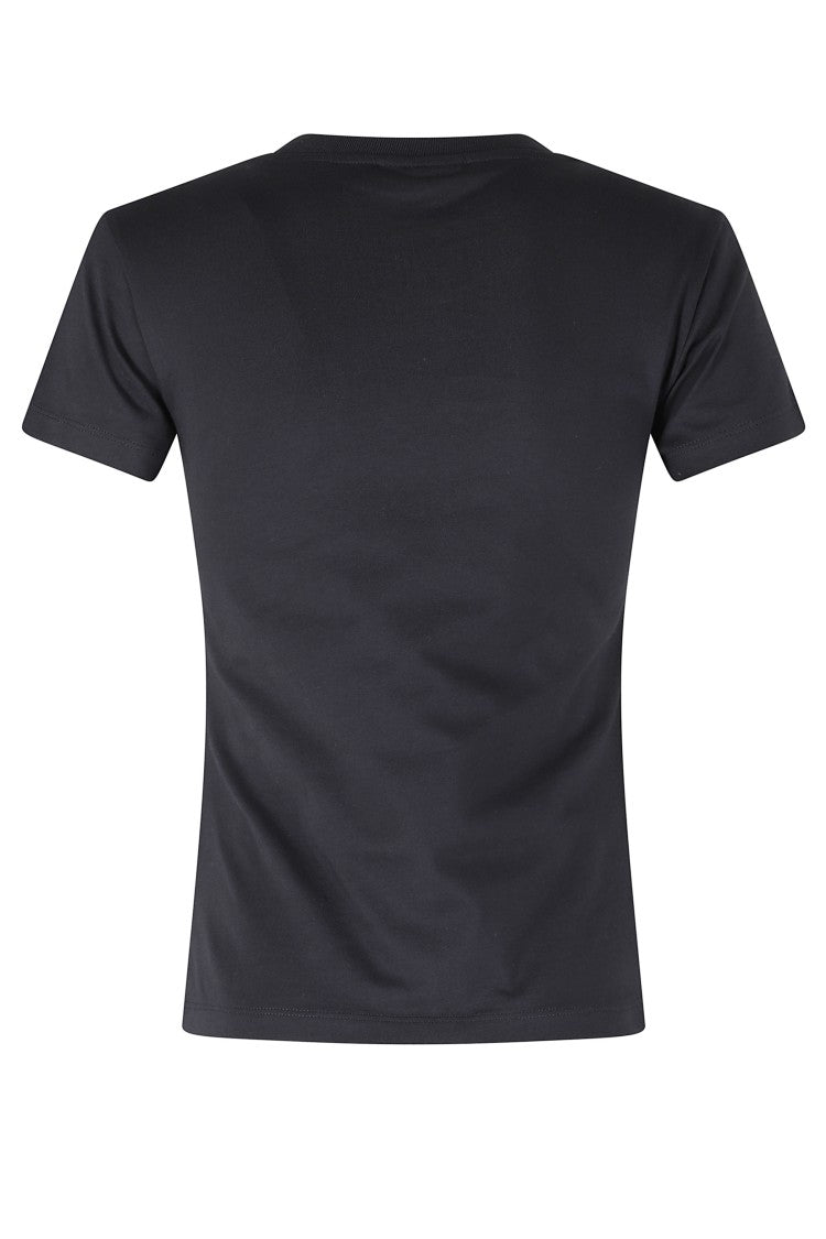 Ganni Black Basic Cotton Jersey Baby Fit Crochet Cotton T-Shirt