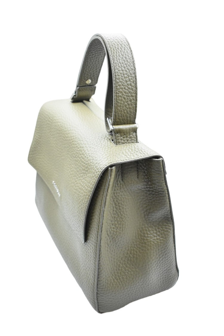 Orciani Beige Hammered Leather Customizable Zip Handbag