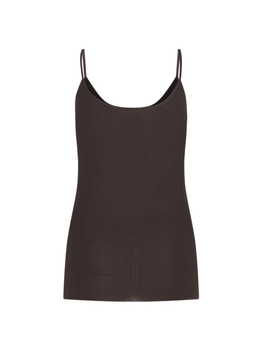 Khaite Selee Top In Brown Viscose Jersey Ribbed Knit