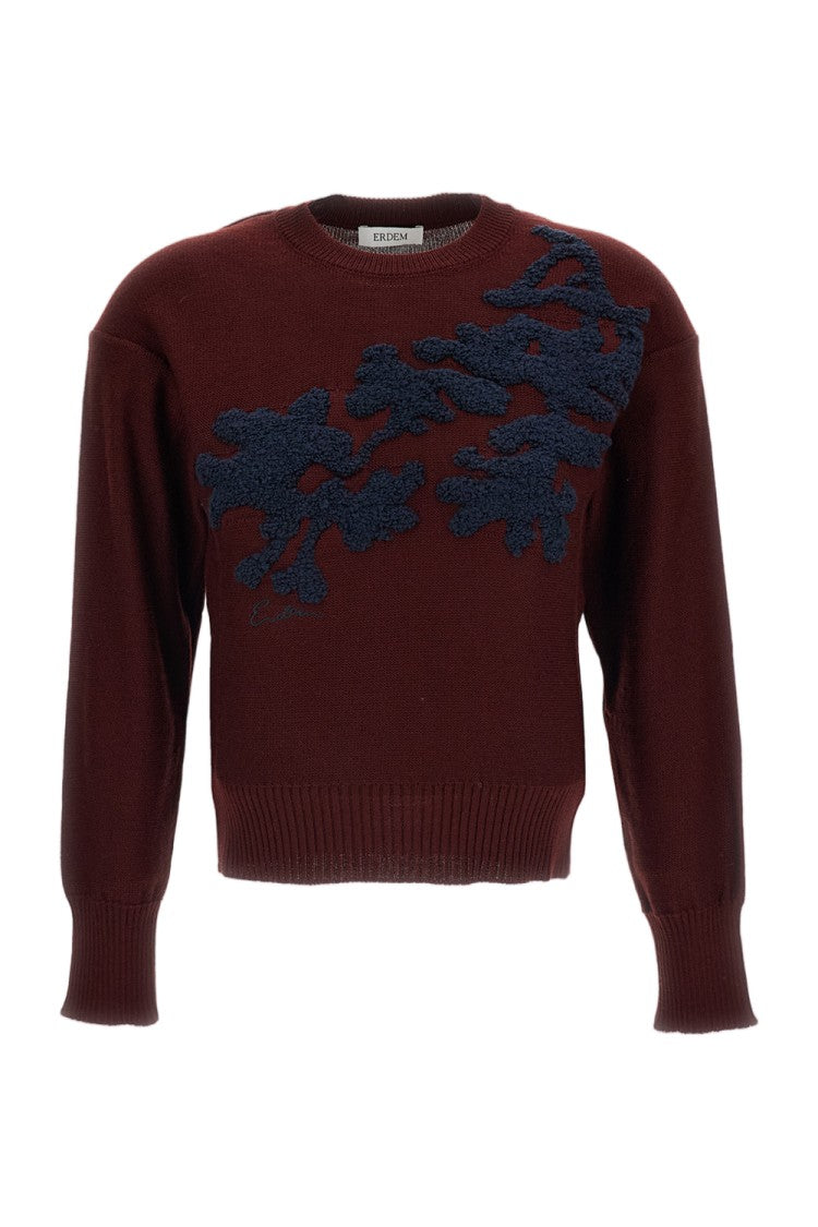 Erdem Cropped Crewneck Sweater With Jacquard Floral Motifs