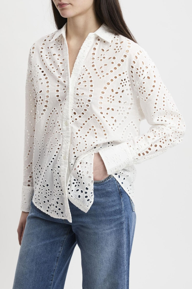 Mc2 Saint Barth White Long-Sleeved Eyelet Shirt