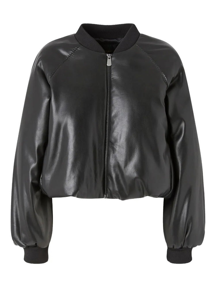 Pinko Cropped Black Jacket With Shiny Finish And Modern Touch